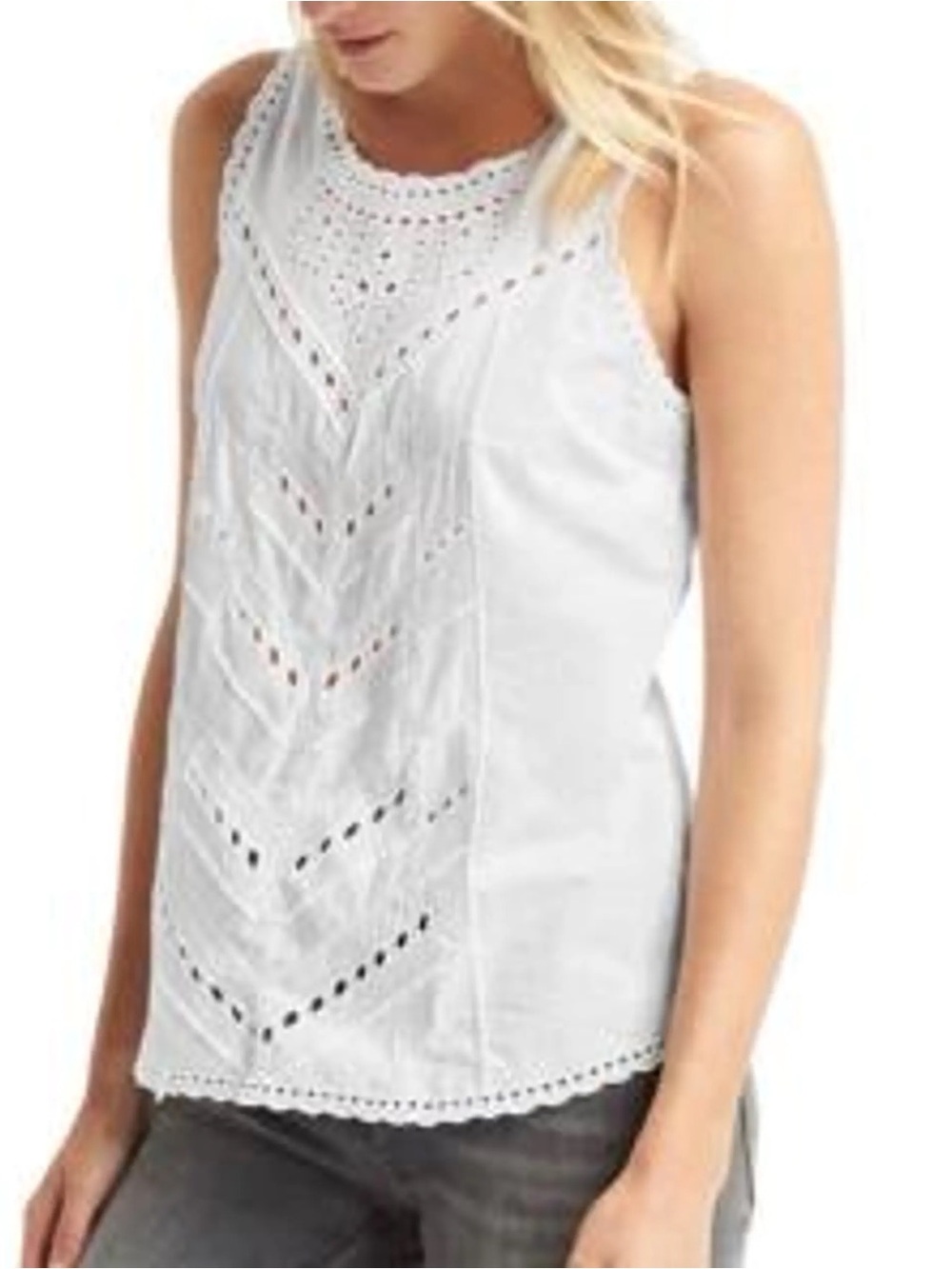 Gap eyelet tank summer‎ lightweight feminine romantic scalloped hem cottagecore